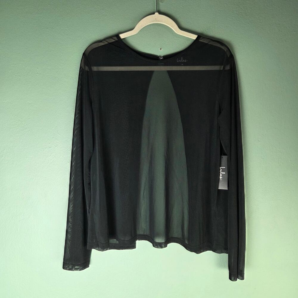 Lulus Womens Medium Love Light Black Sheer Mesh Long Sleeve Top Night Out Y2K